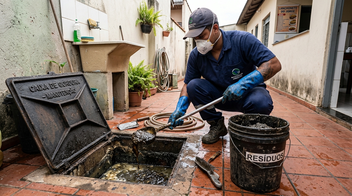 Remoção de resíduos da caixa de gordura em Campo Grande-MS